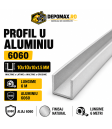 Profil U aluminiu 10 x 10 x 10 x 1.5 mm, 6 metri